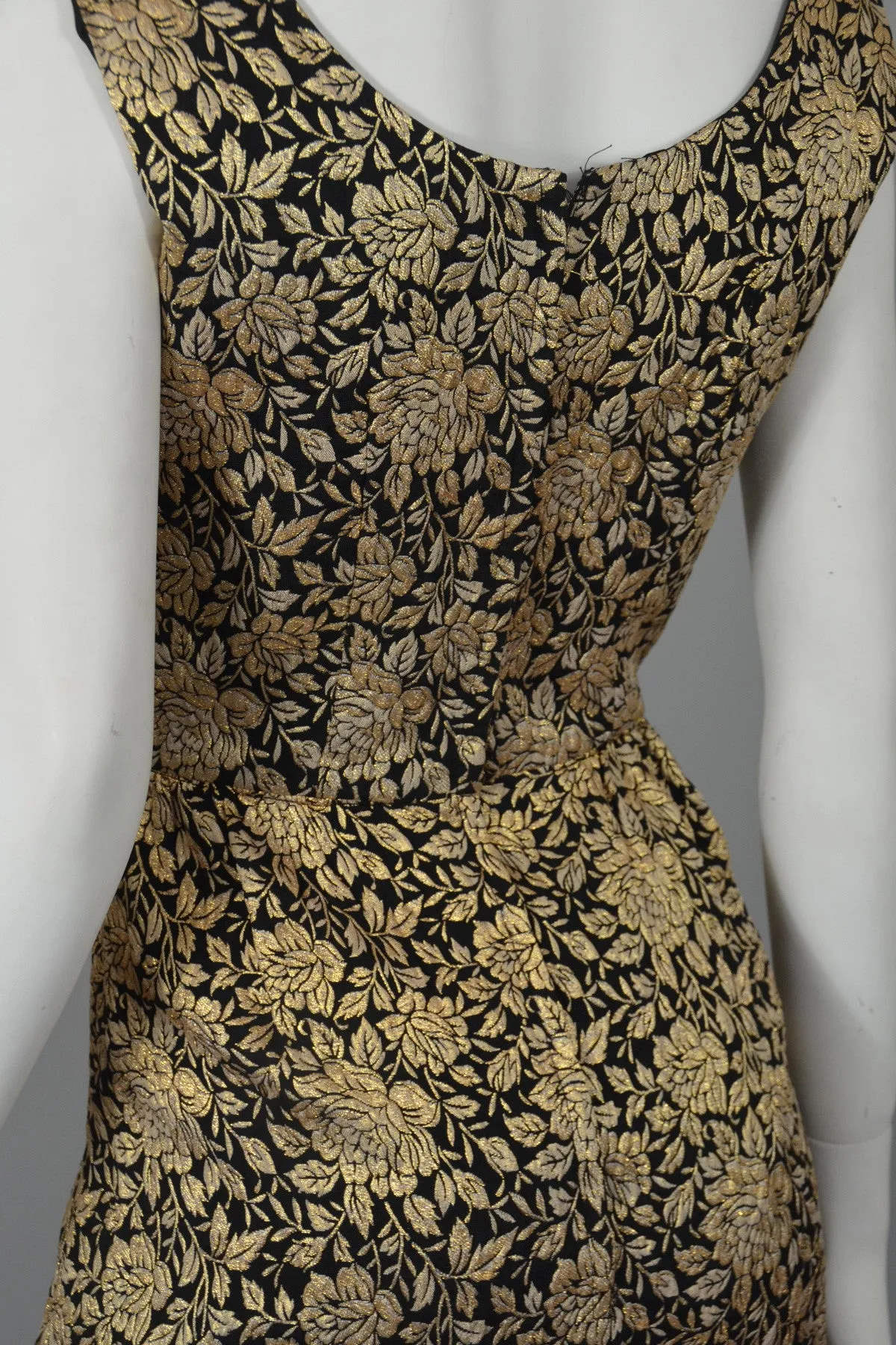 1960s Gold Brocade Vintage Cocktail Dress Wiggle Dress XS