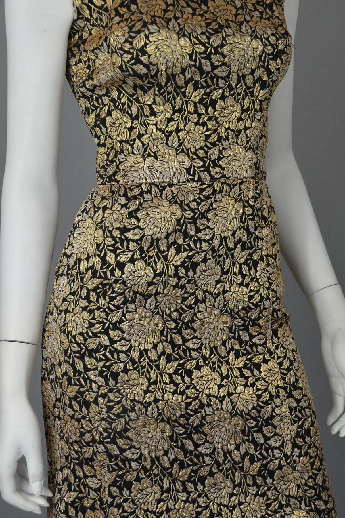 1960s Gold Brocade Vintage Cocktail Dress Wiggle Dress XS