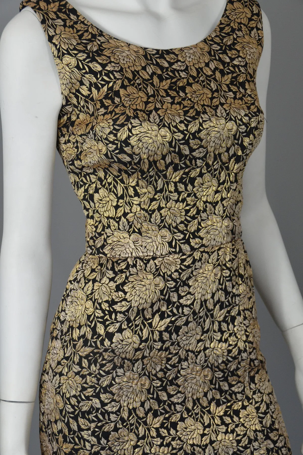 1960s Gold Brocade Vintage Cocktail Dress Wiggle Dress XS