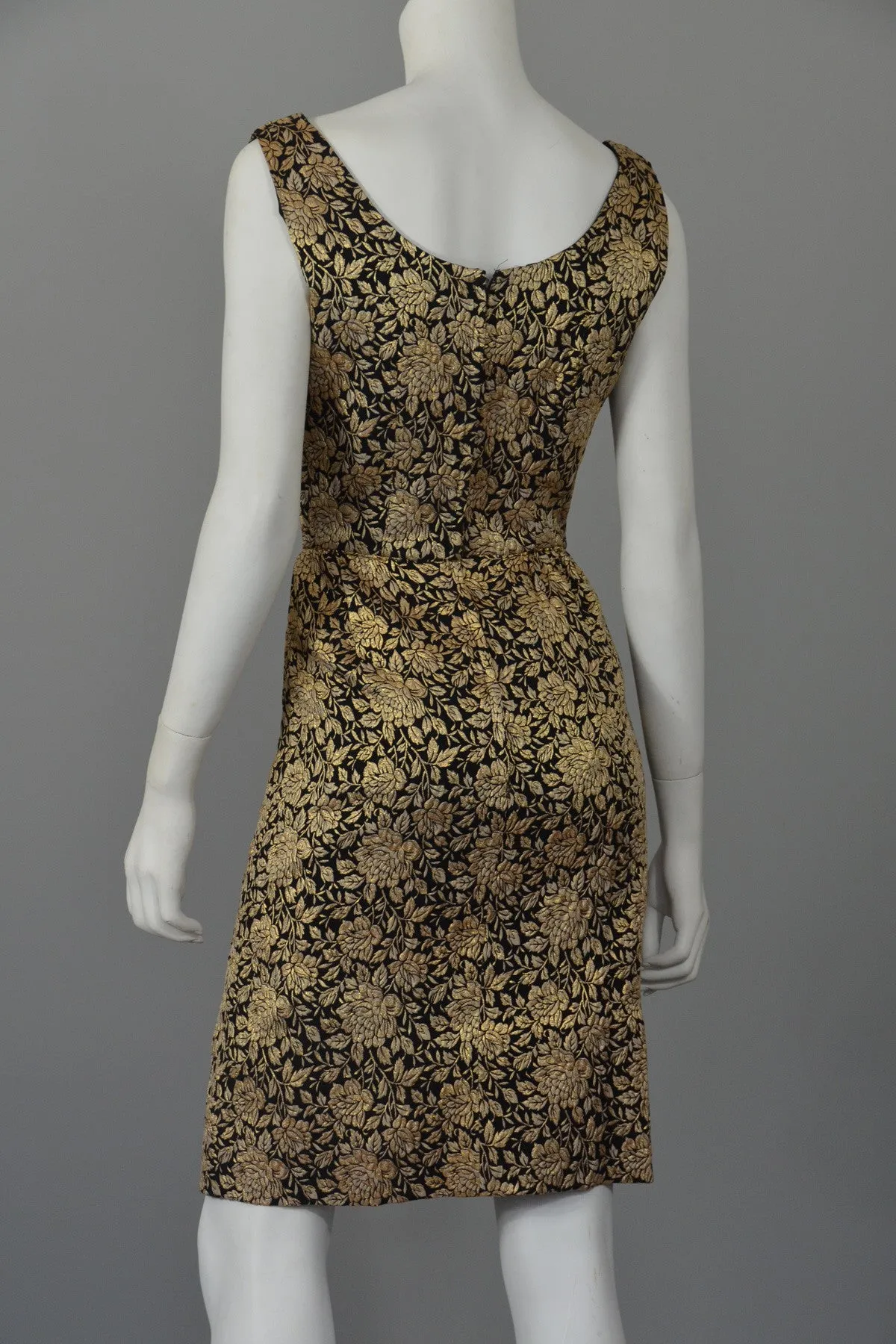 1960s Gold Brocade Vintage Cocktail Dress Wiggle Dress XS