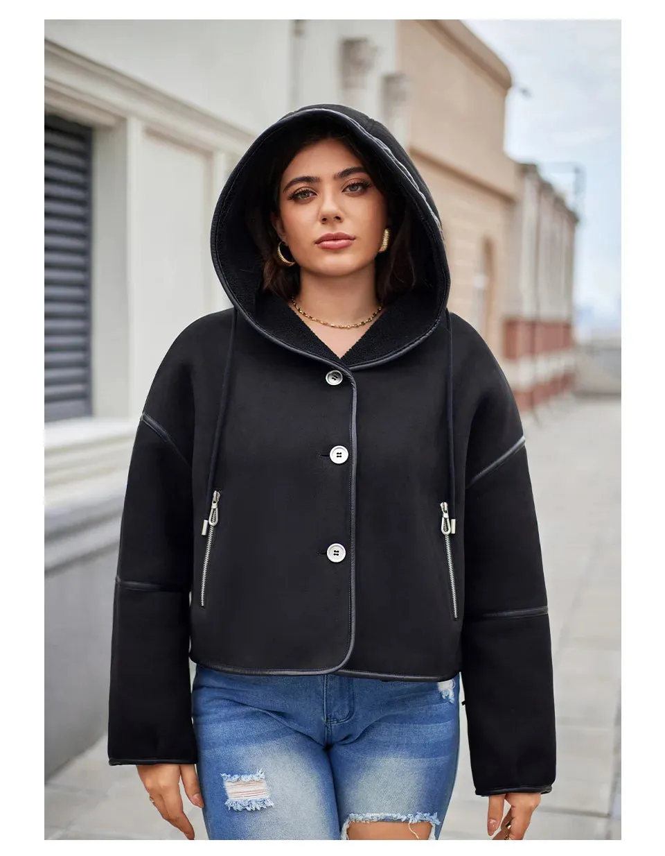 Astrid Double-Faced Fur Spliced Hooded Outwear Coats