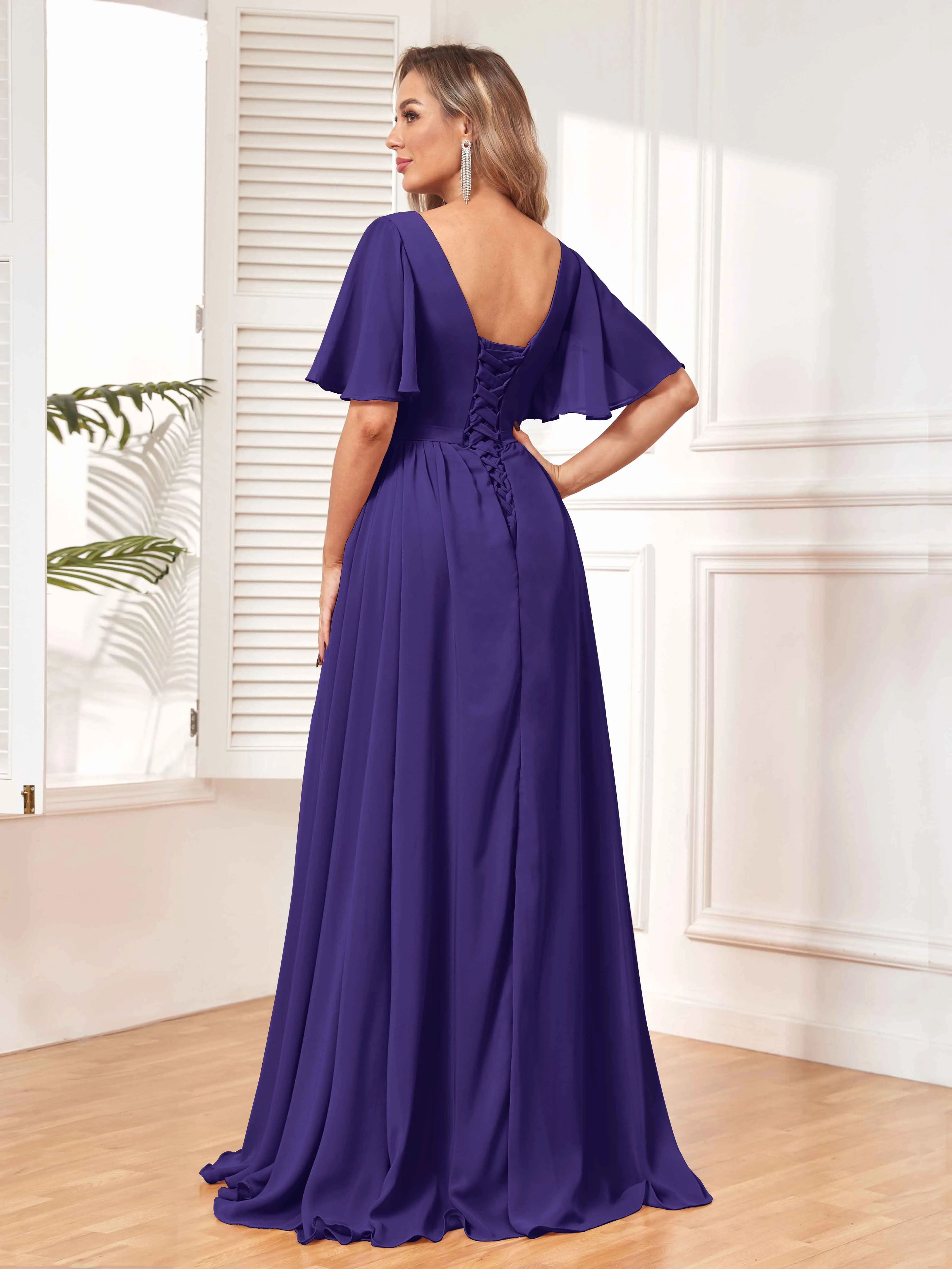 Aubrey Flowing V-Neck Slit Floor Length Bridesmaid Dresses