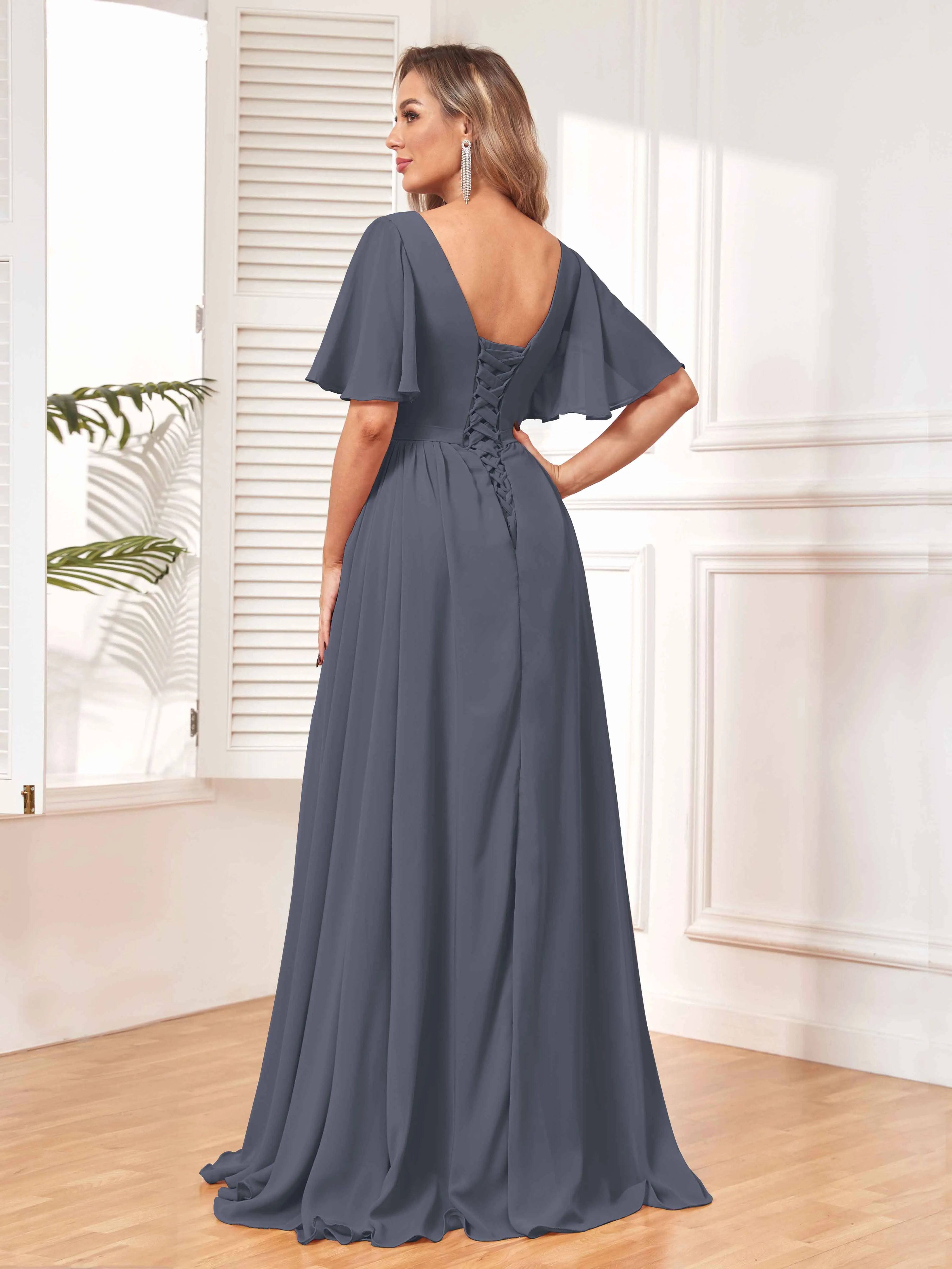 Aubrey Flowing V-Neck Slit Floor Length Bridesmaid Dresses