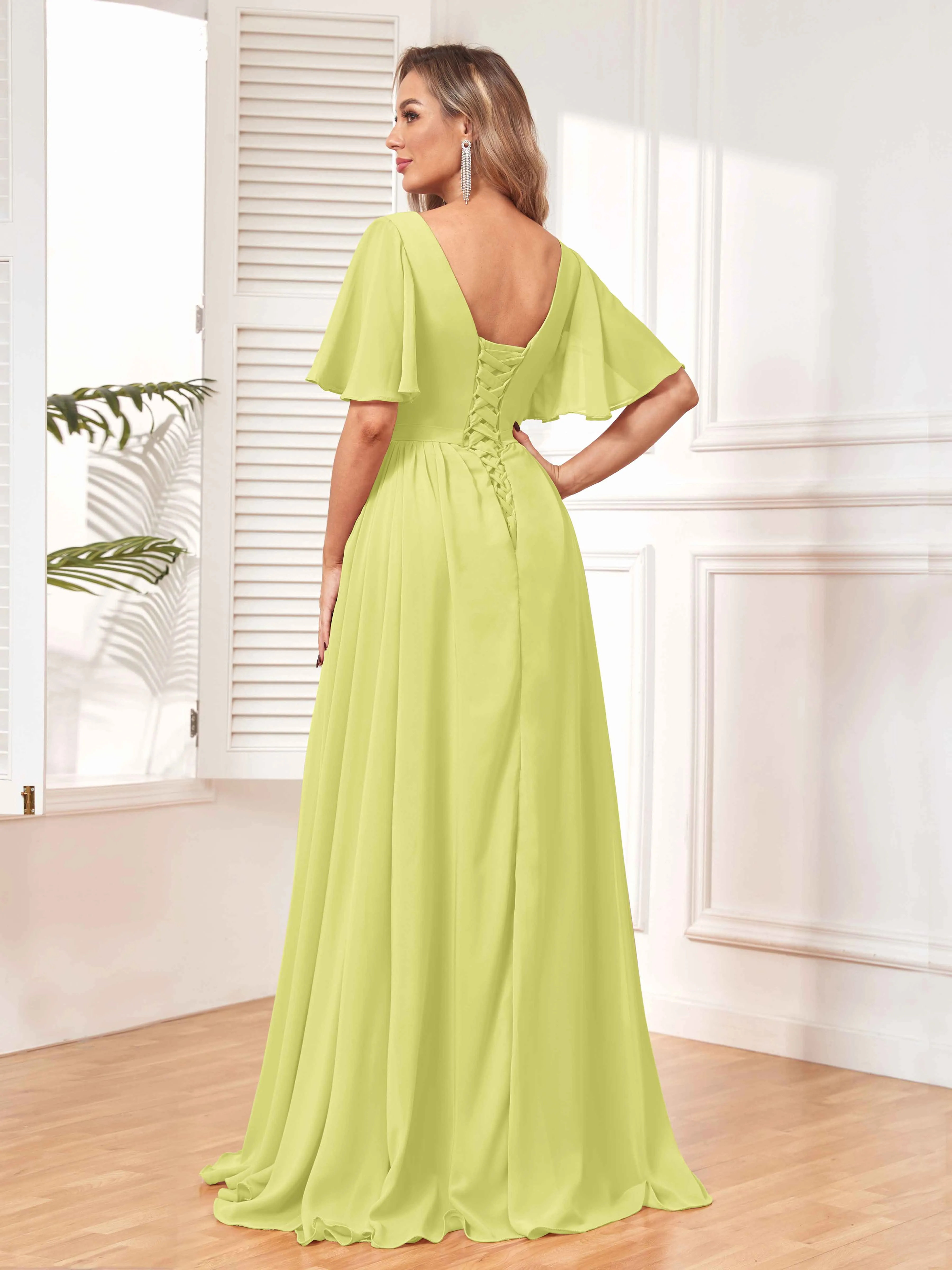 Aubrey Flowing V-Neck Slit Floor Length Bridesmaid Dresses