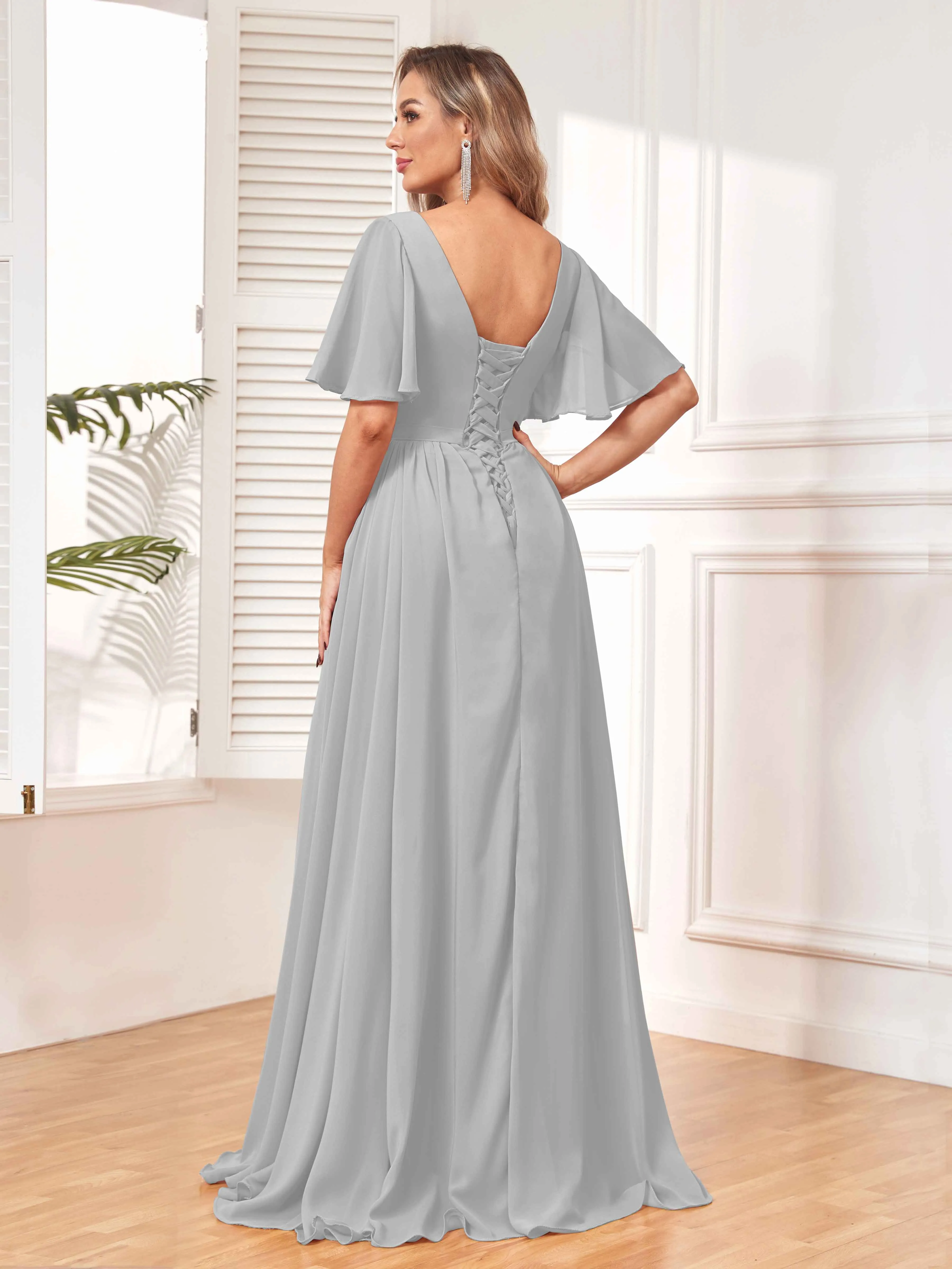 Aubrey Flowing V-Neck Slit Floor Length Bridesmaid Dresses