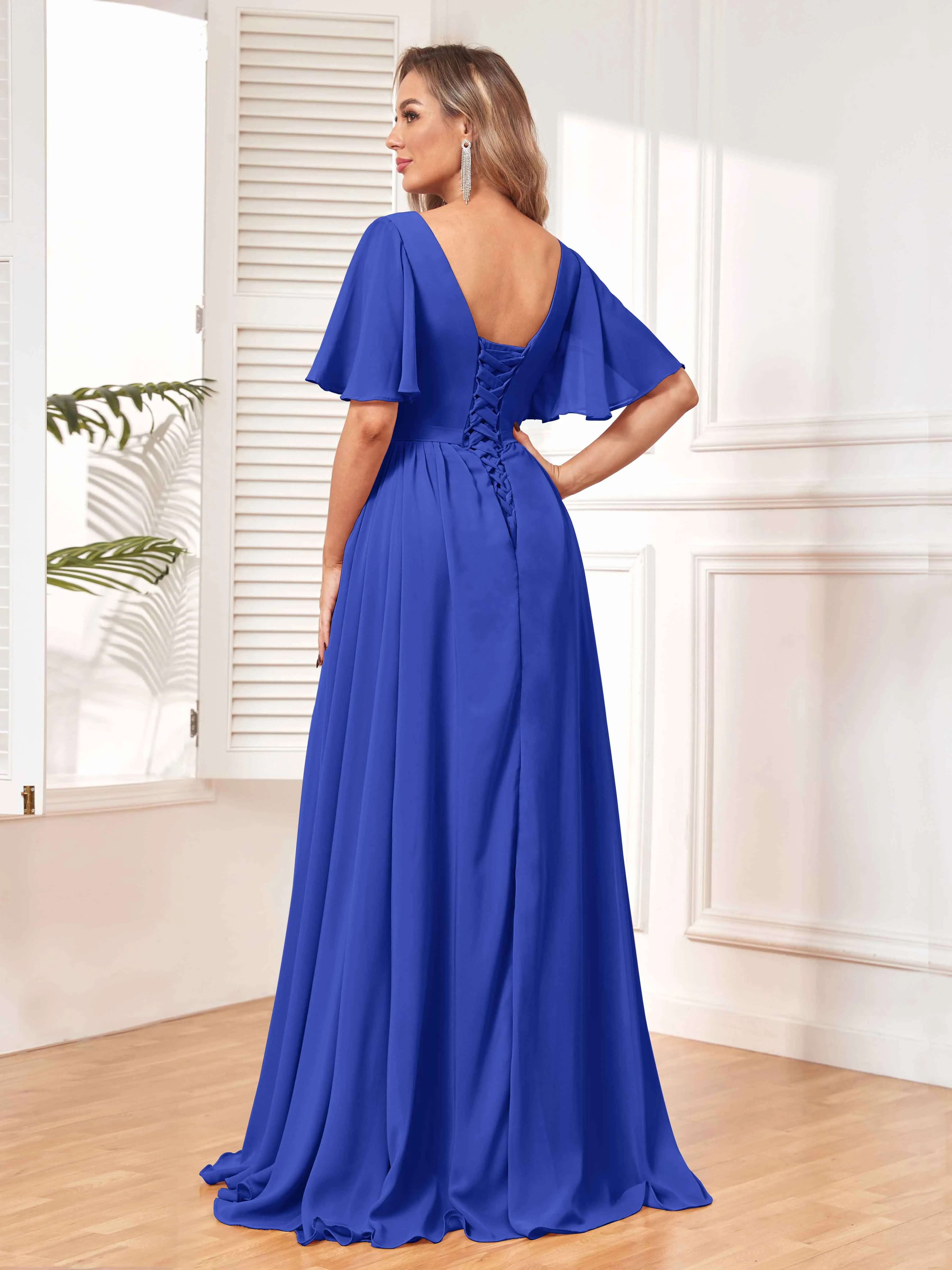 Aubrey Flowing V-Neck Slit Floor Length Bridesmaid Dresses