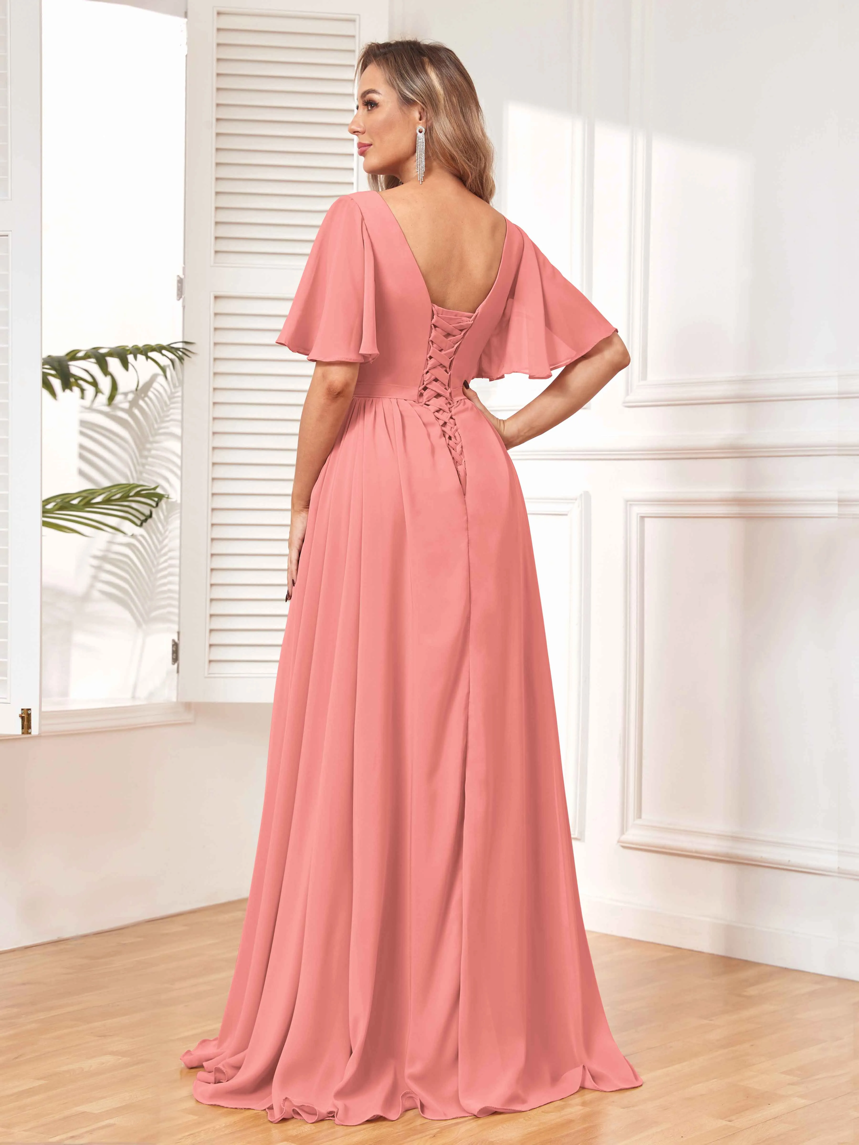 Aubrey Flowing V-Neck Slit Floor Length Bridesmaid Dresses