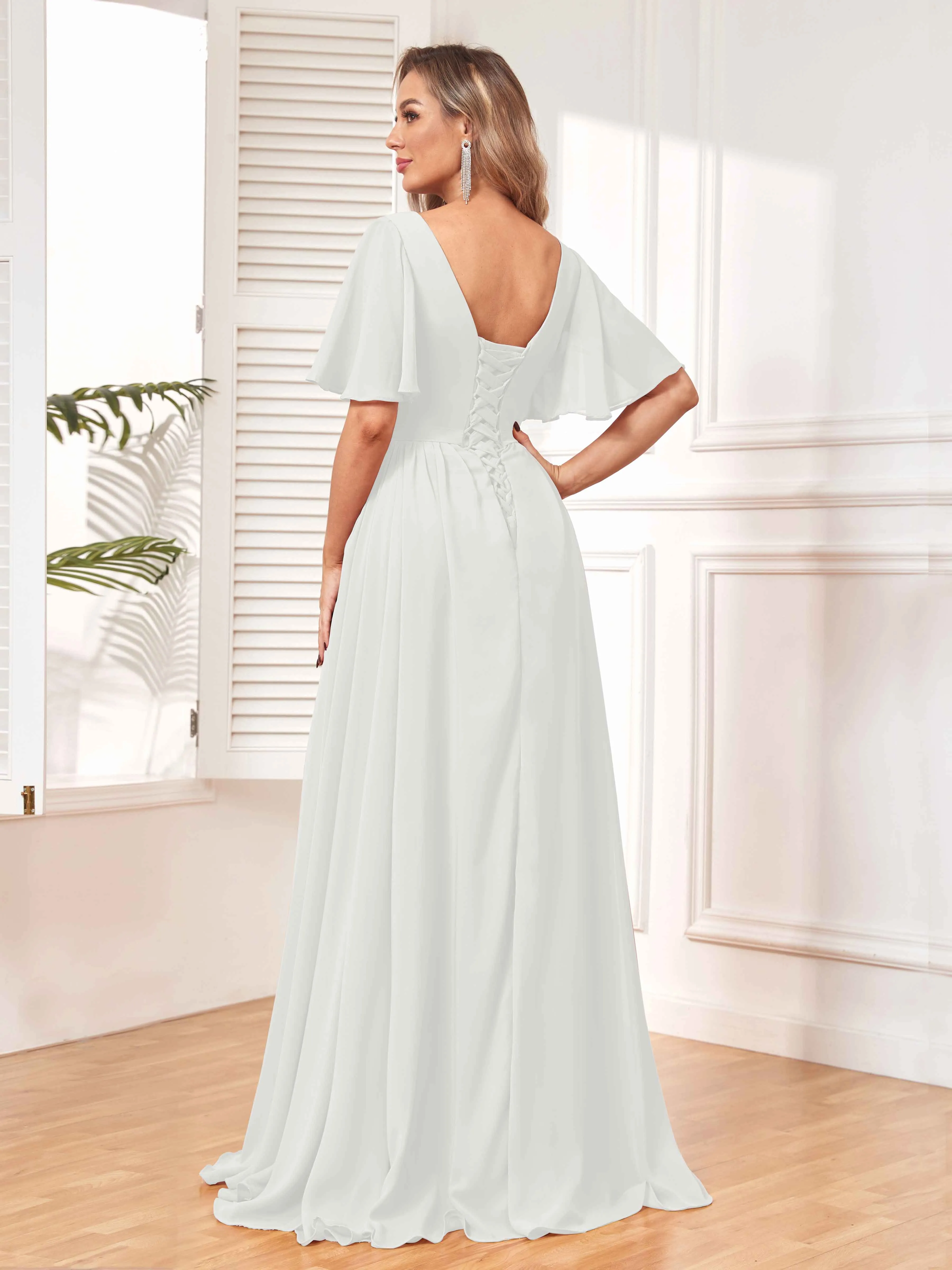 Aubrey Flowing V-Neck Slit Floor Length Bridesmaid Dresses