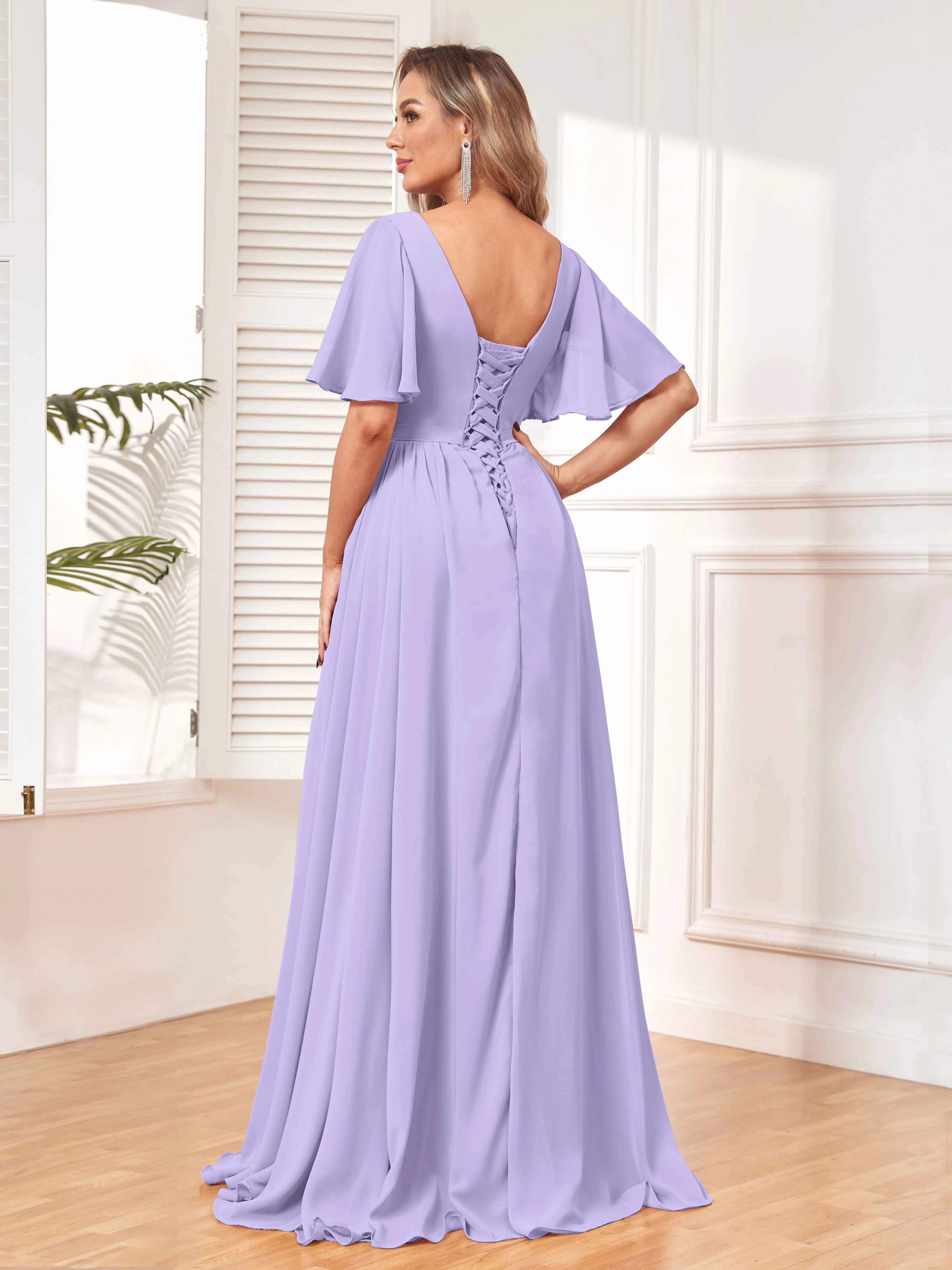 Aubrey Flowing V-Neck Slit Floor Length Bridesmaid Dresses