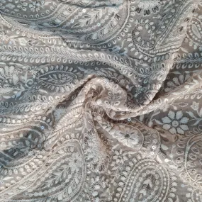 Beige Paisley Chikankari Embroidery Georgette Fabric 17862