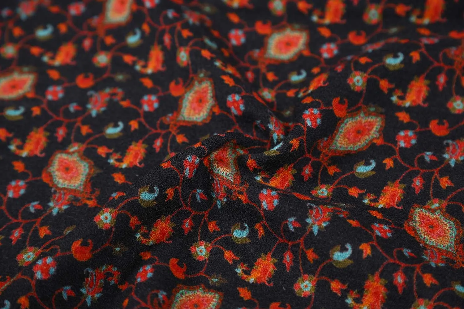 Black & Orange Traditional Printed Wool Fabric