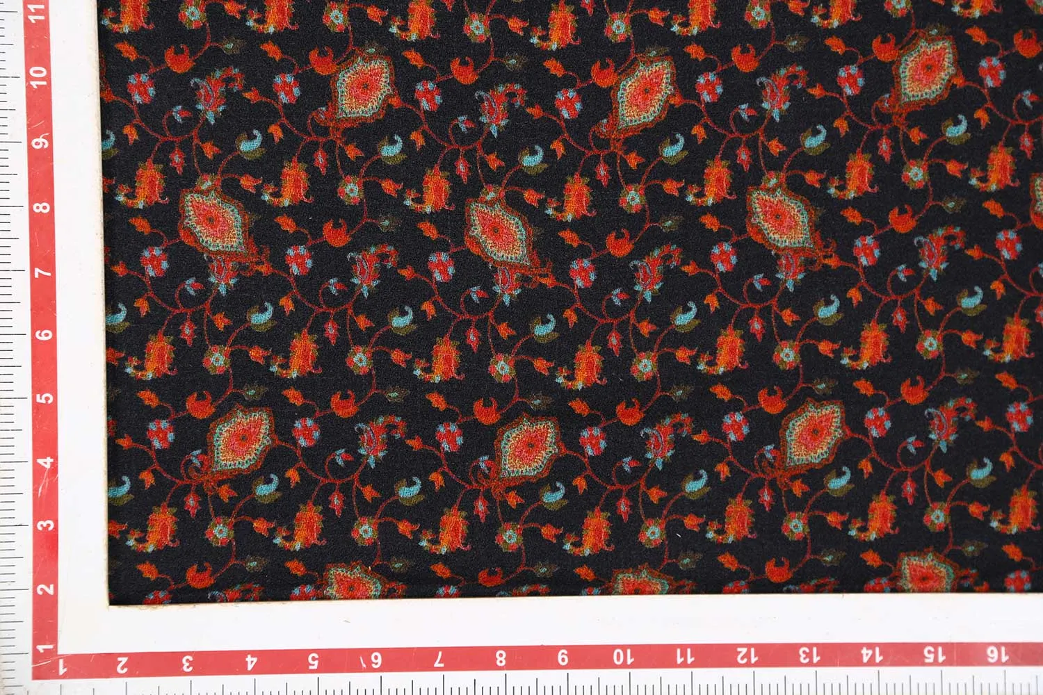 Black & Orange Traditional Printed Wool Fabric