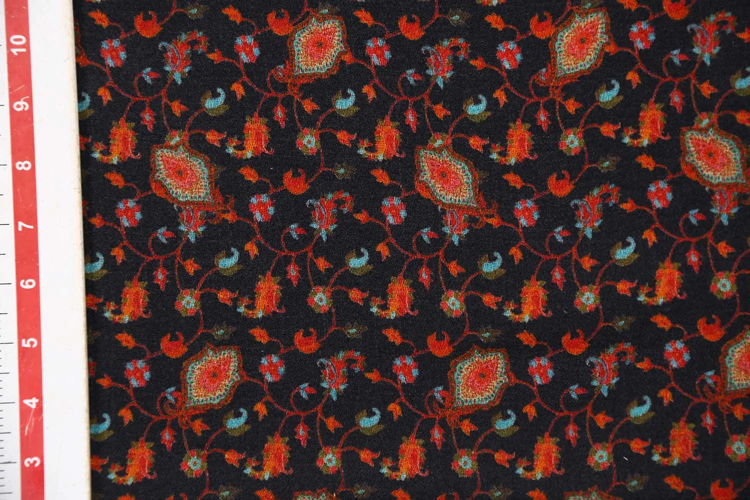Black & Orange Traditional Printed Wool Fabric