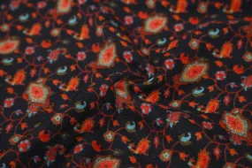 Black & Orange Traditional Printed Wool Fabric