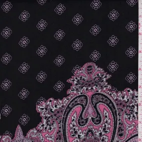 Black/Pink/Lilac Medallion/Paisley Crepe Fabric