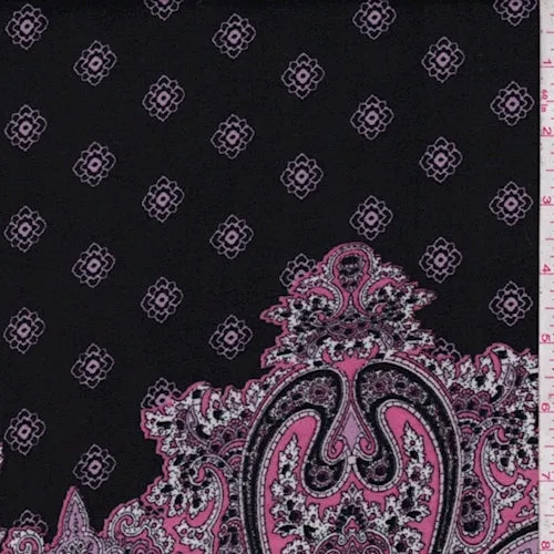 Black/Pink/Lilac Medallion/Paisley Crepe Fabric