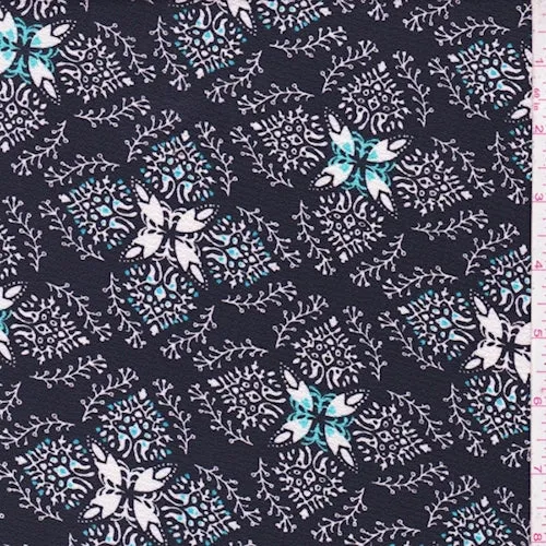 Black/White Vine Medallion Crepe Fabric