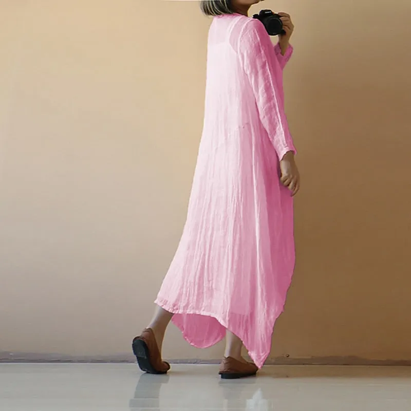 bohemian transparent loose long sleeve maxi dress