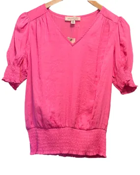 Bright Spring Bubblegum V-Neck Puff Sleeve Smocked Blouse