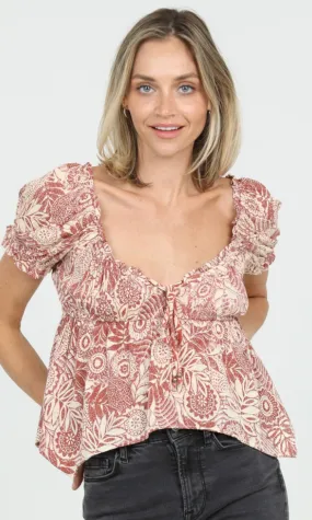 Callan Ginger Hanky Hem Puff Sleeve Blouse