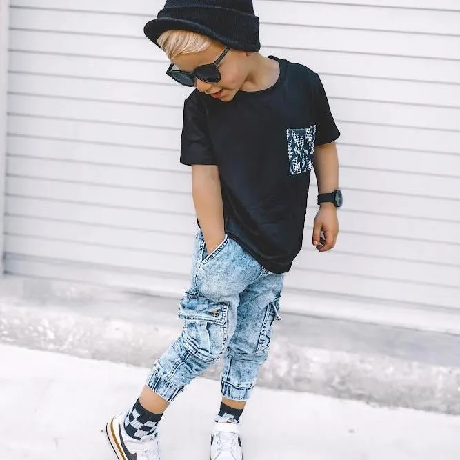 Cargo Acid Wash Blue Denim Jogger Pants