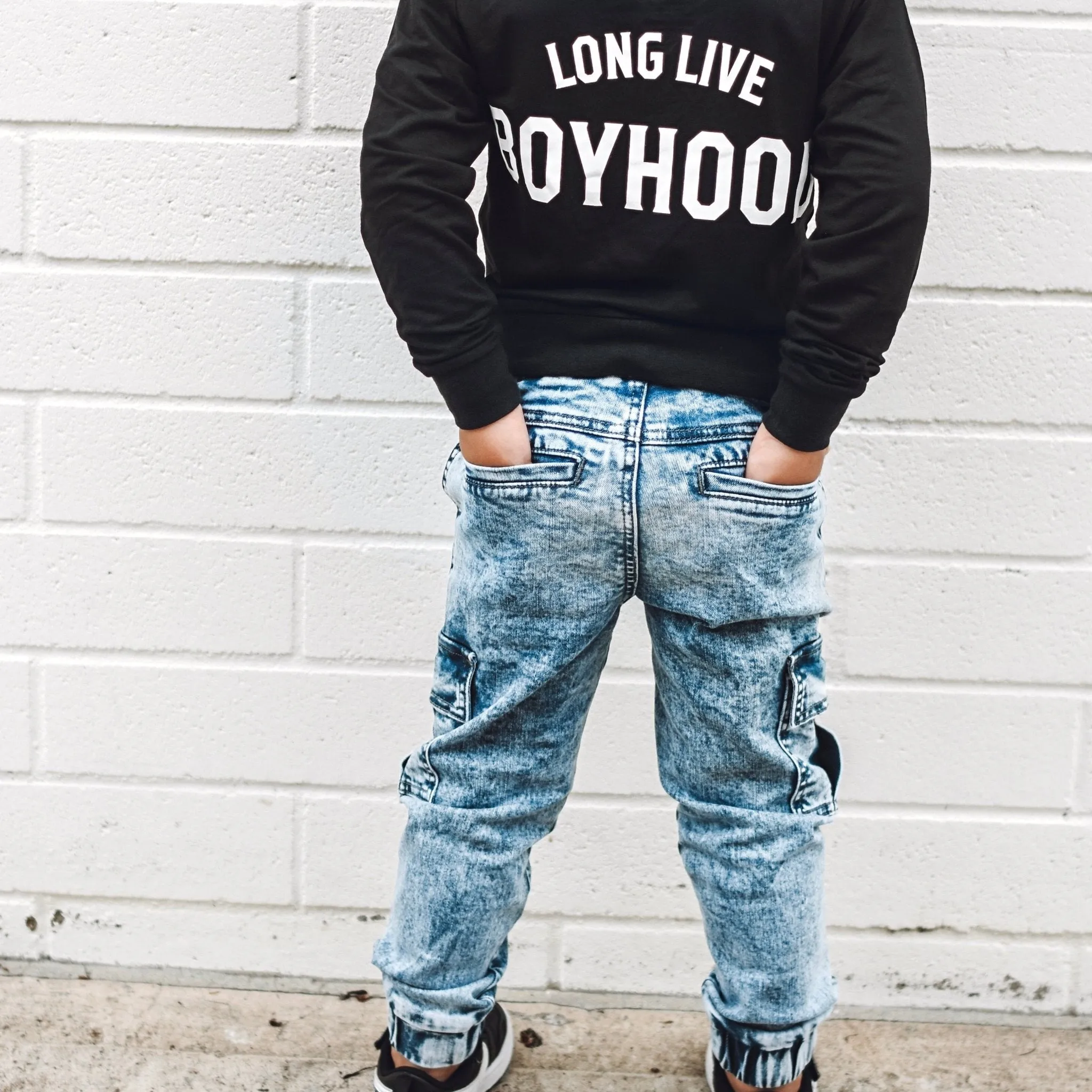 Cargo Acid Wash Blue Denim Jogger Pants