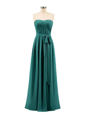 Chiffon Strapless Bridesmaid Gown with Sash-Peacock Plus Size