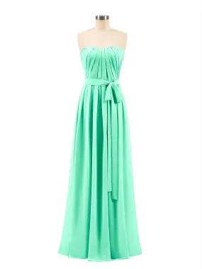 Chiffon Strapless Bridesmaid Gown with Sash-Turquoise
