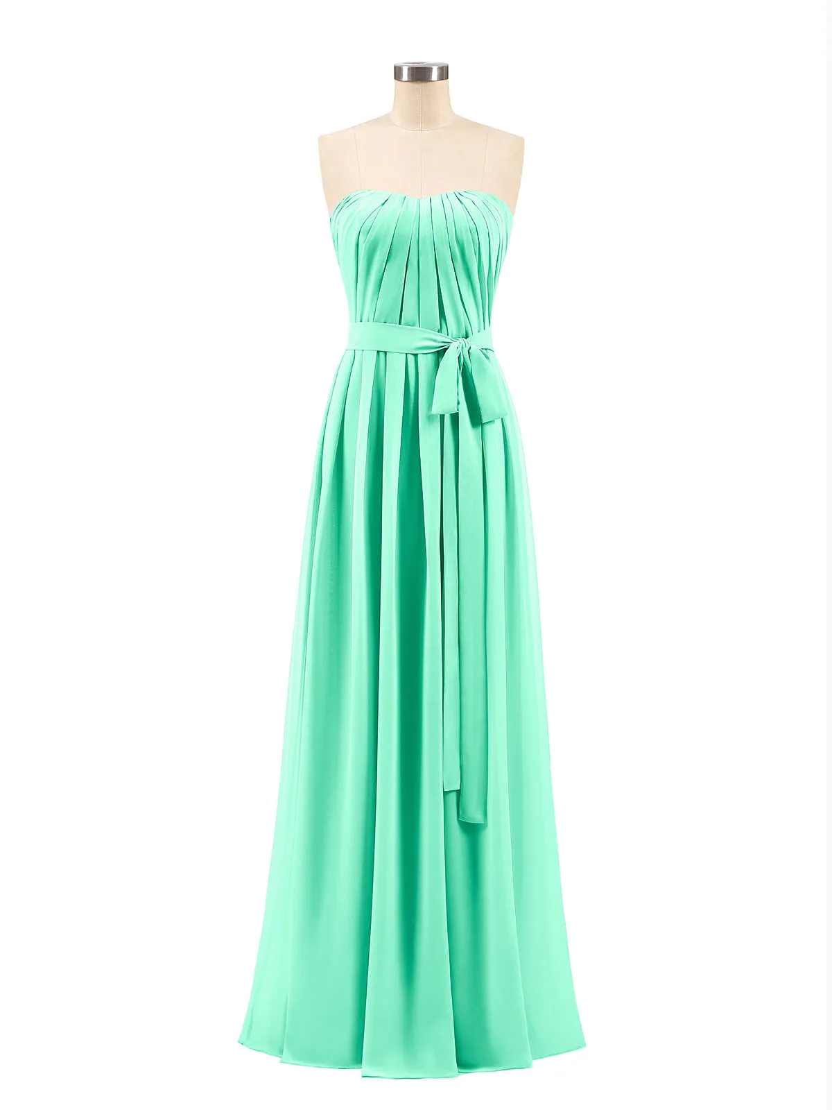 Chiffon Strapless Bridesmaid Gown with Sash-Turquoise