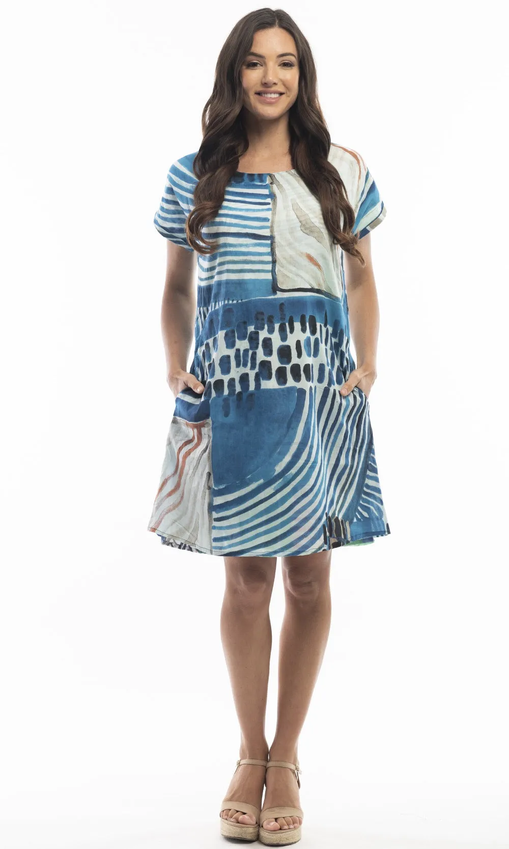 Cotton Dress Shift Short Sleeve Reversible Alberobello