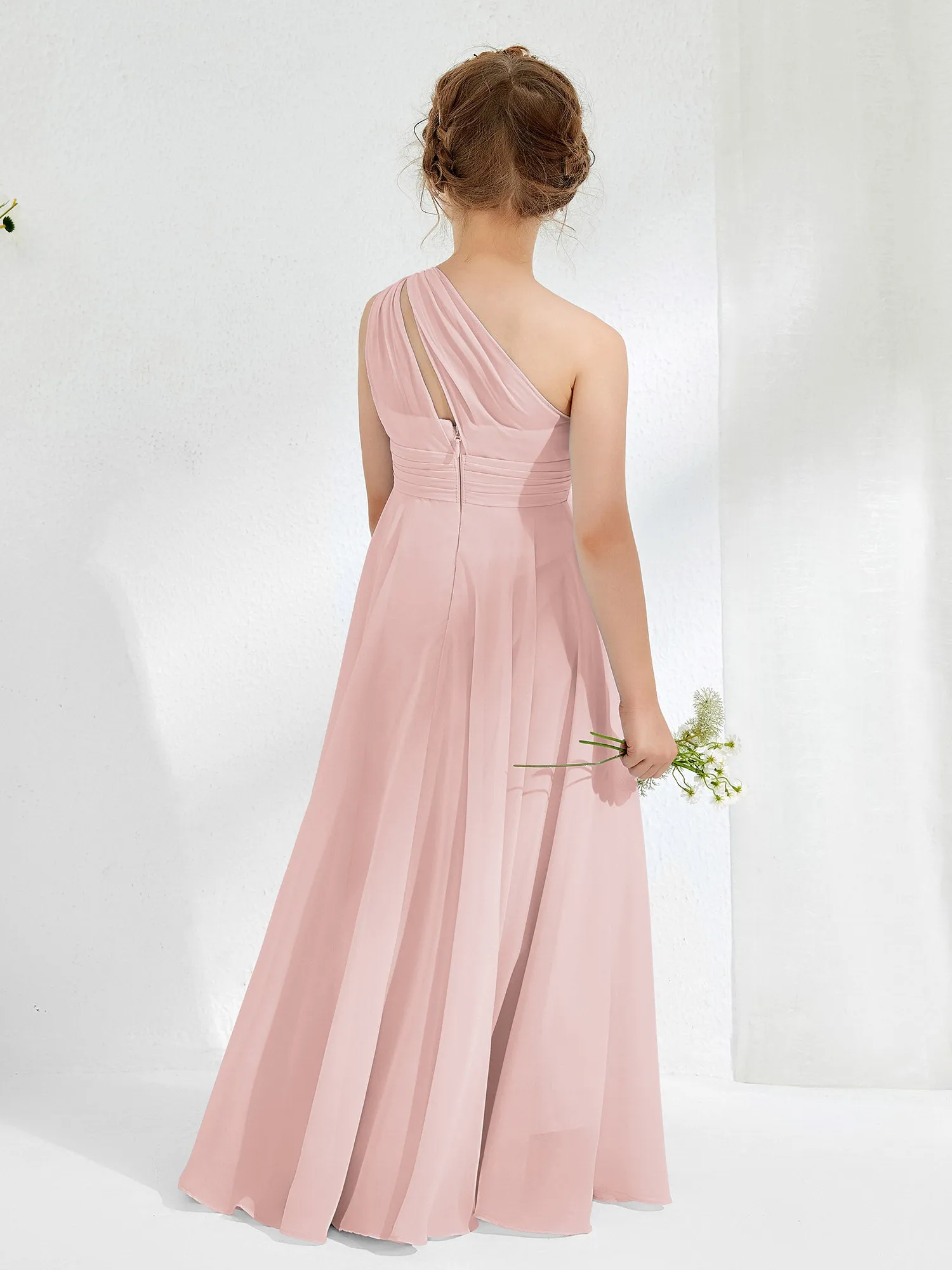 Cute One Shoulder  A-line Junior Bridesmaid Dresses Dusty Rose