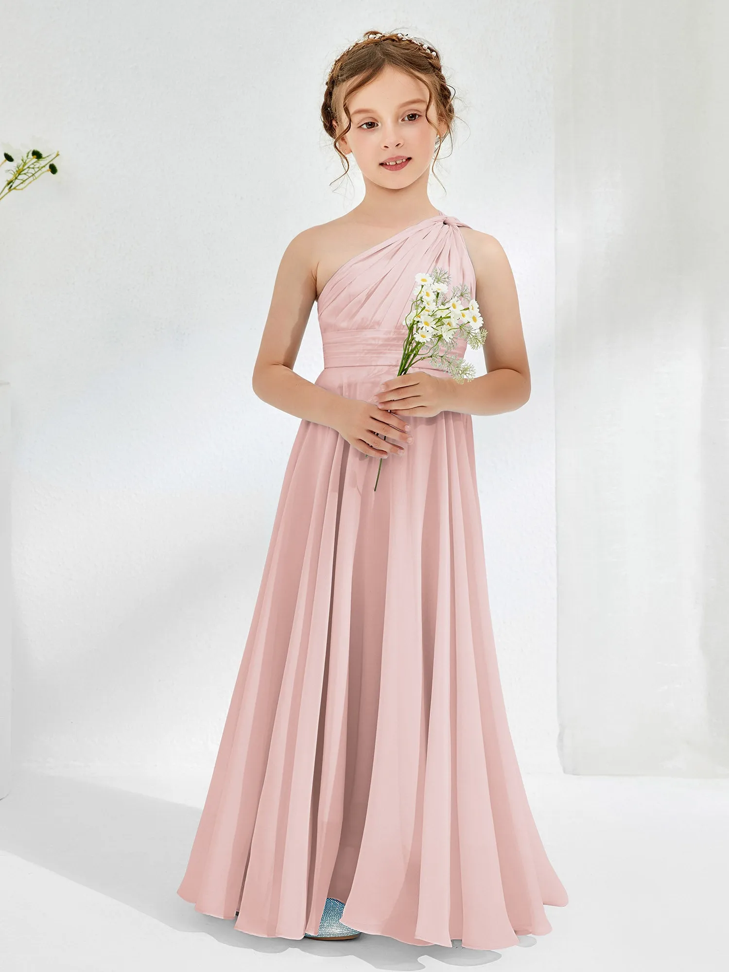 Cute One Shoulder  A-line Junior Bridesmaid Dresses Dusty Rose