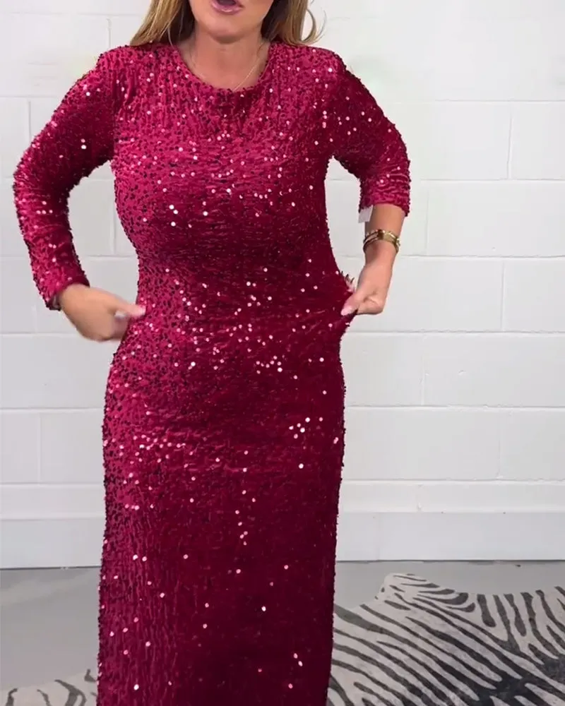 Elegant open back sequined dress