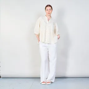 Embroidered puff sleeve blouse with button details wholesale