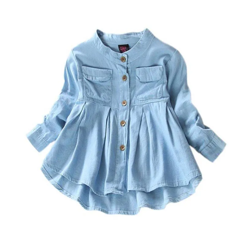 Fashionable Denim Girl Blouses Long Sleeve 12M-6yrs