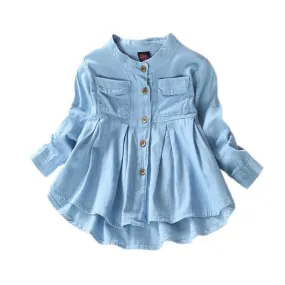 Fashionable Denim Girl Blouses Long Sleeve 12M-6yrs