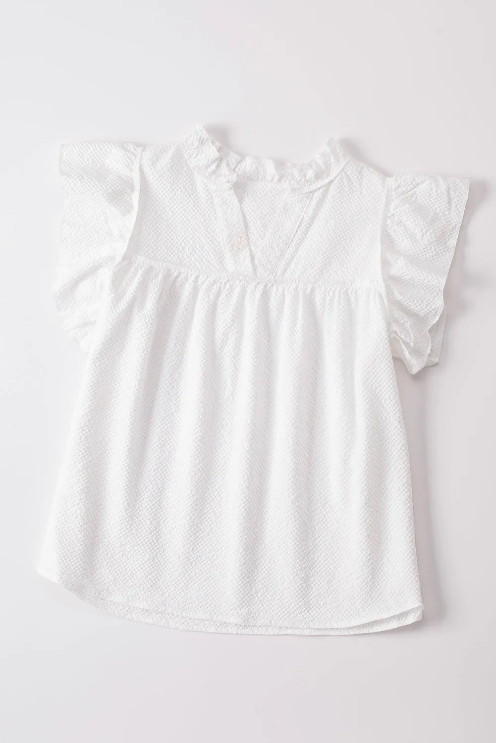 Flutter Sleeve Notch Neck Summer Blouse Top for Women