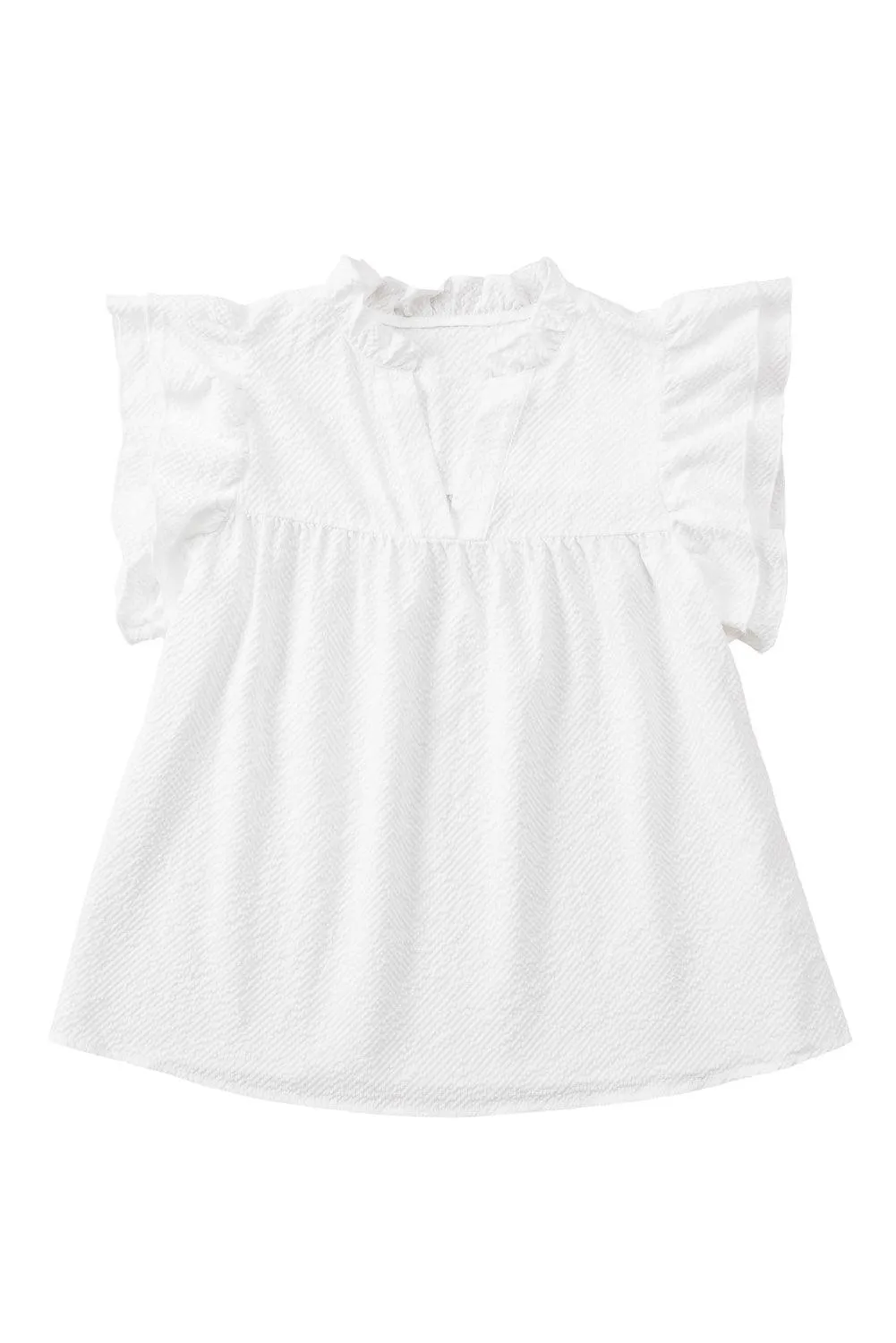 Flutter Sleeve Notch Neck Summer Blouse Top for Women