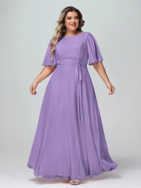 Flutter Sleeves Chiffon Max Dresses with Sash Bow-Tahiti Plus Size