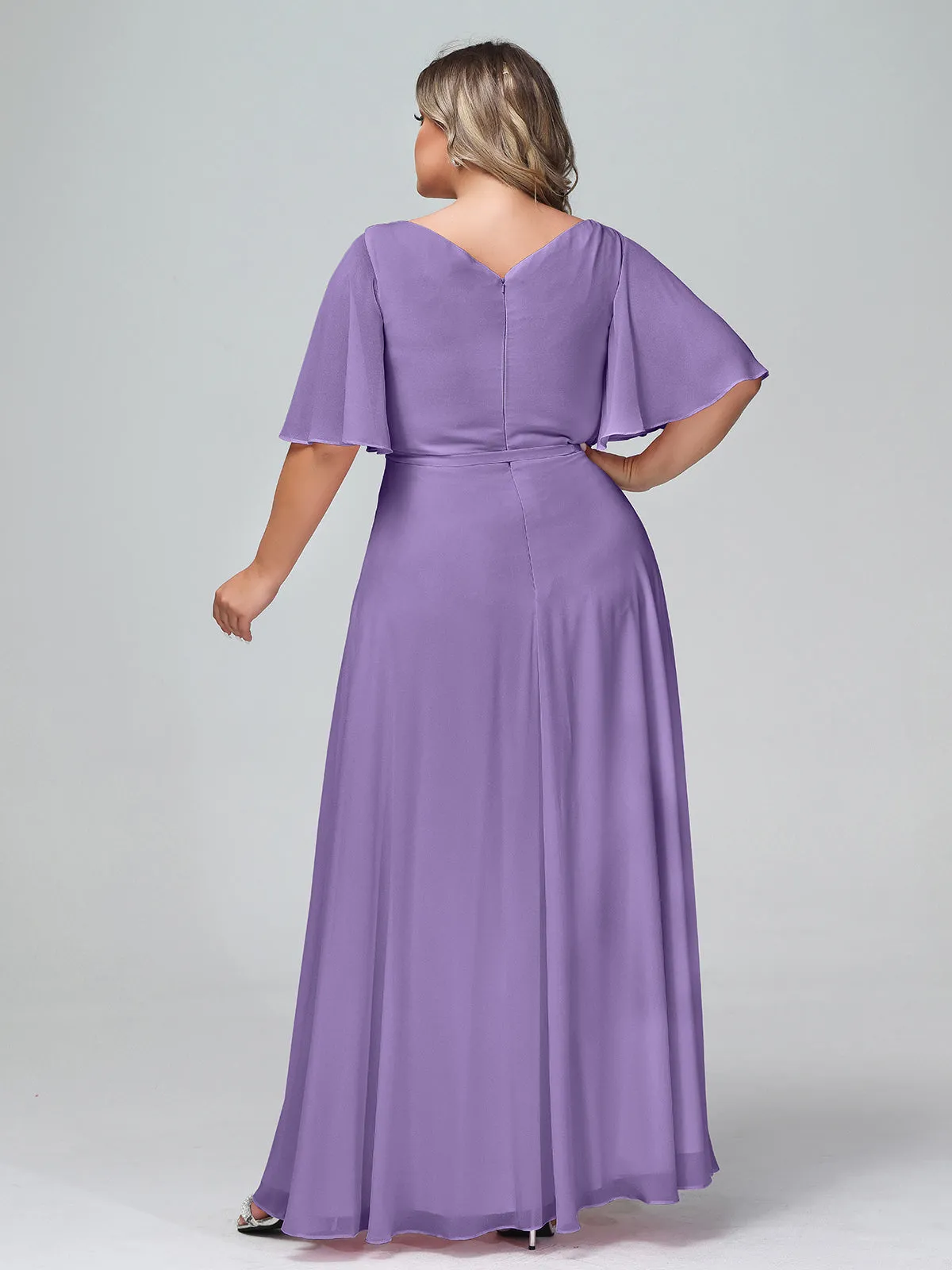 Flutter Sleeves Chiffon Max Dresses with Sash Bow-Tahiti Plus Size