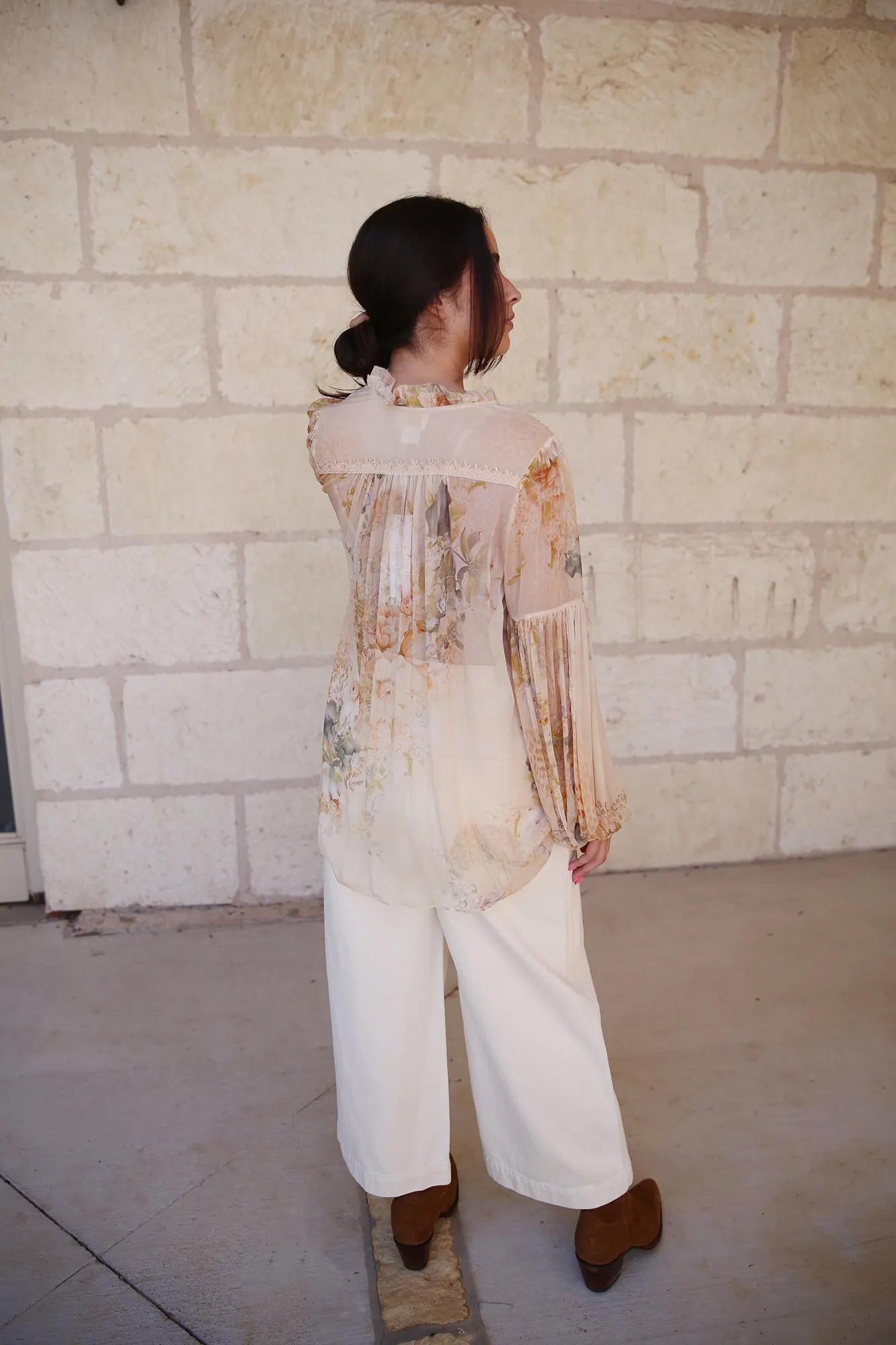 Frill Collared Blouse Adorned In Antiquity