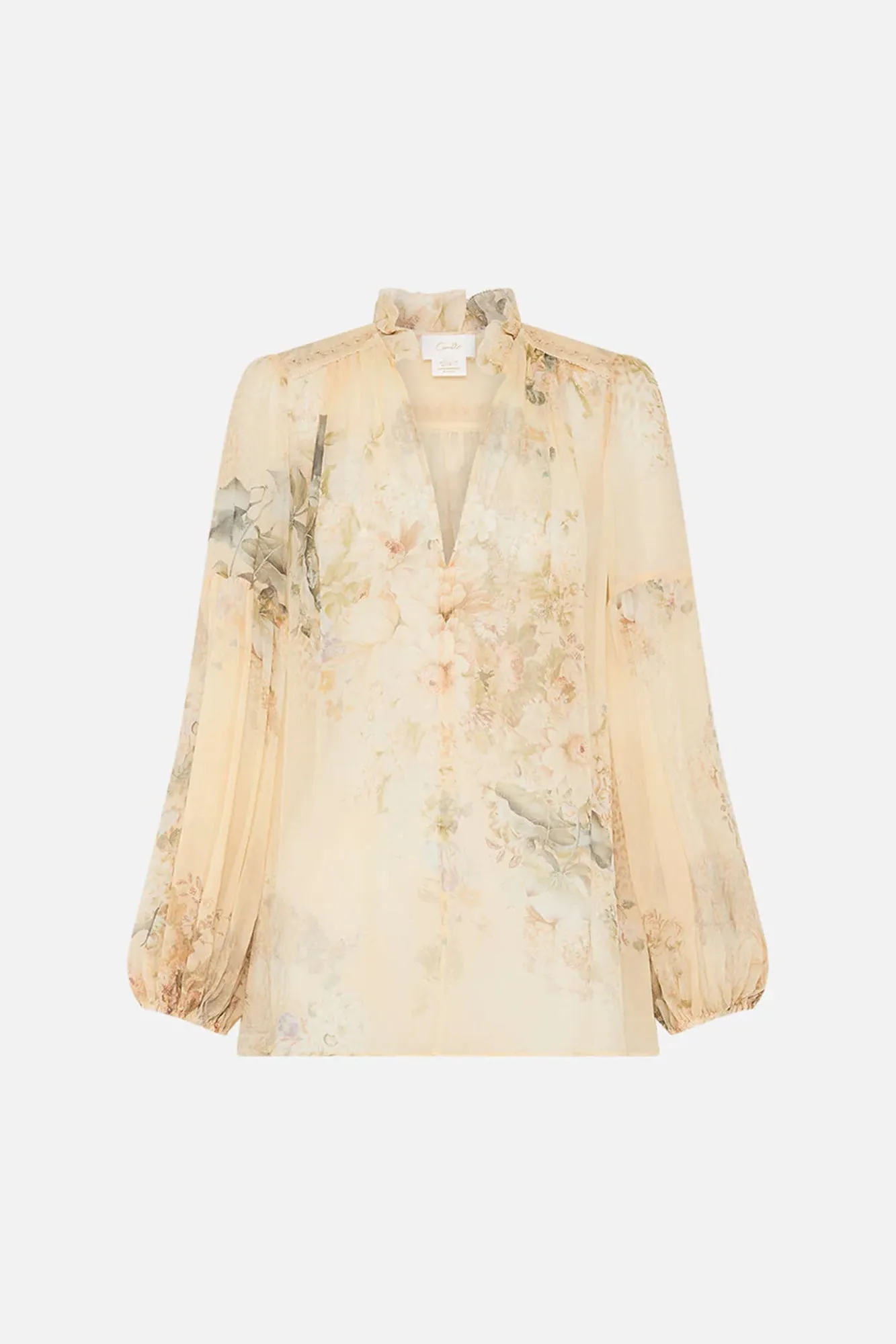 Frill Collared Blouse Adorned In Antiquity