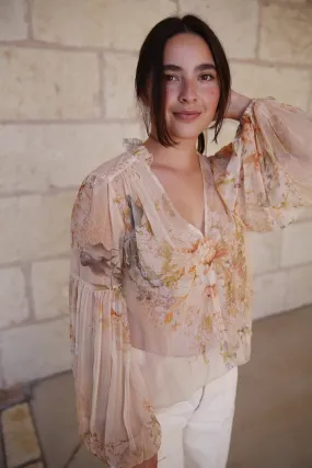 Frill Collared Blouse Adorned In Antiquity