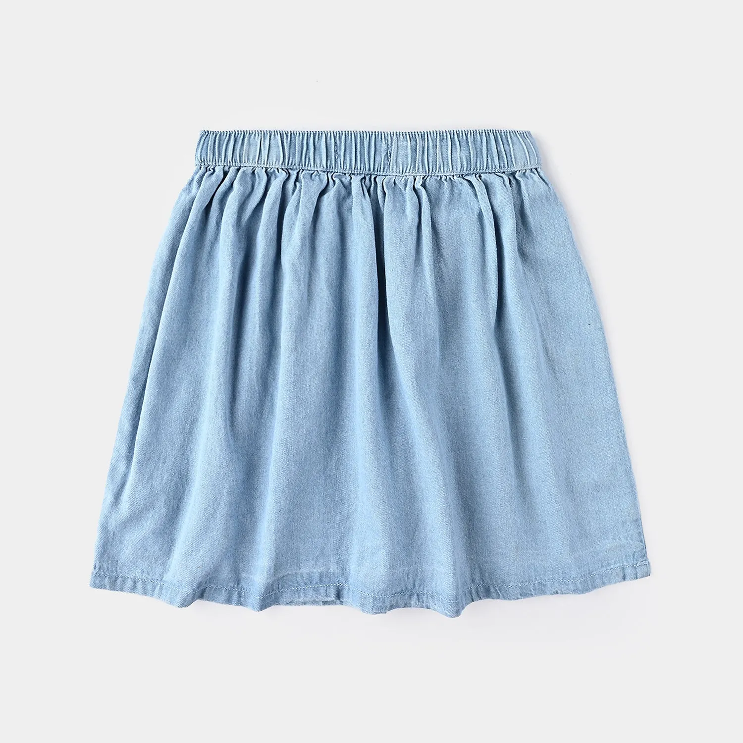 Girls Denim Skirt Floral Embroidery-LIGHT BLUE