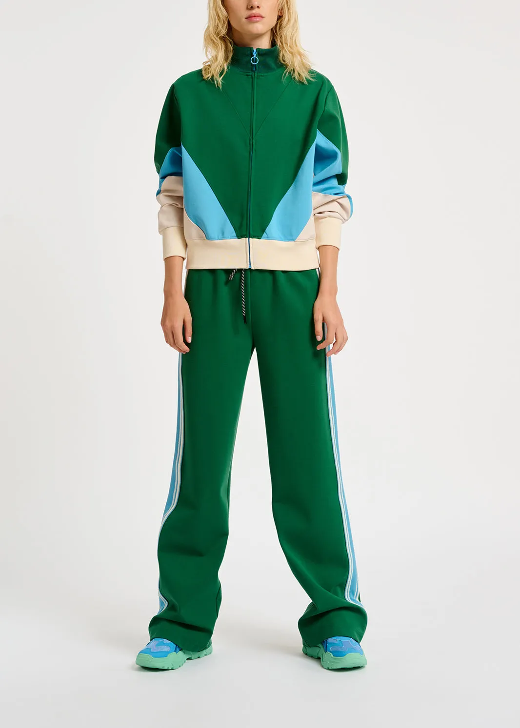Green, blue and off-white track jacket