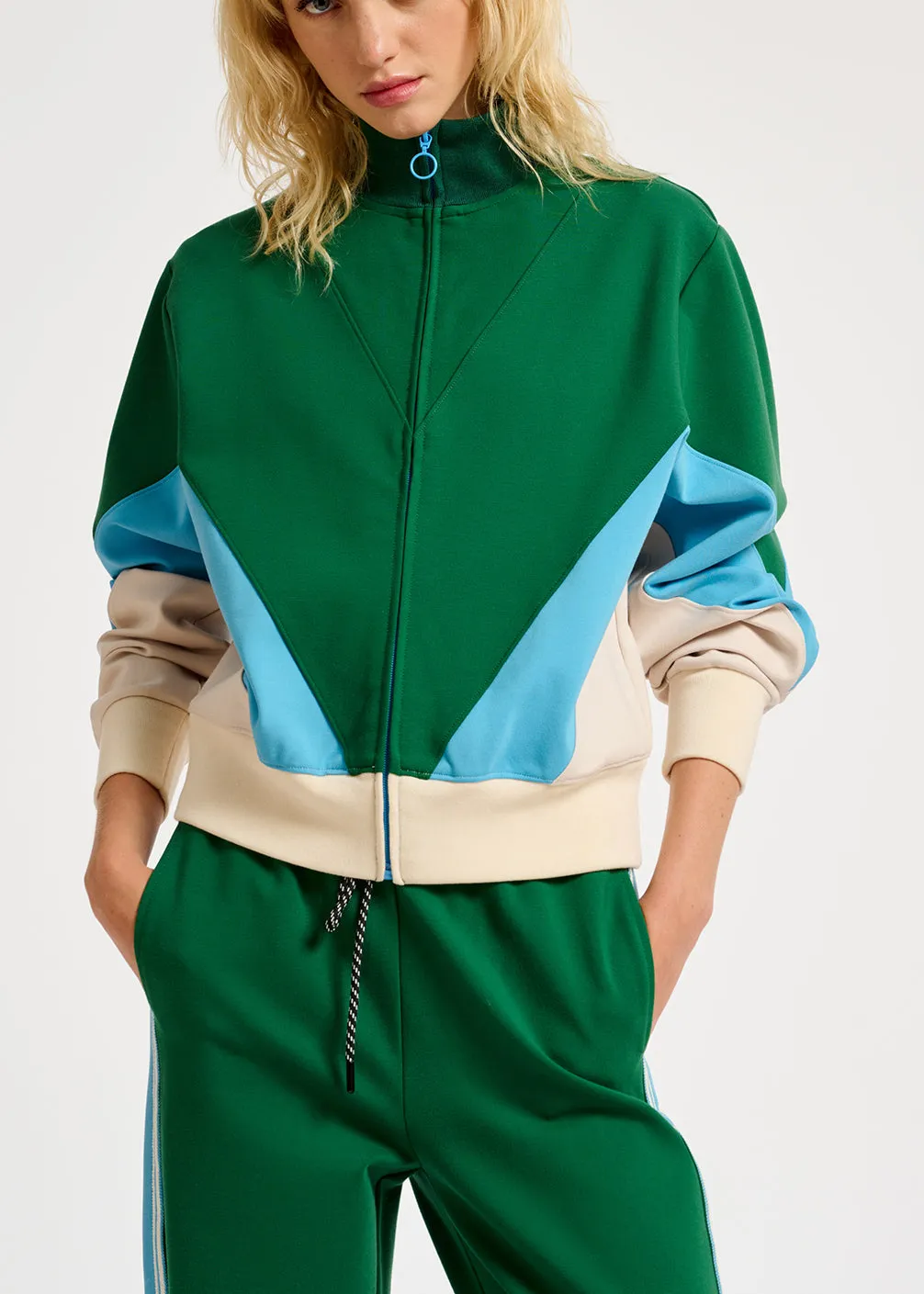 Green, blue and off-white track jacket