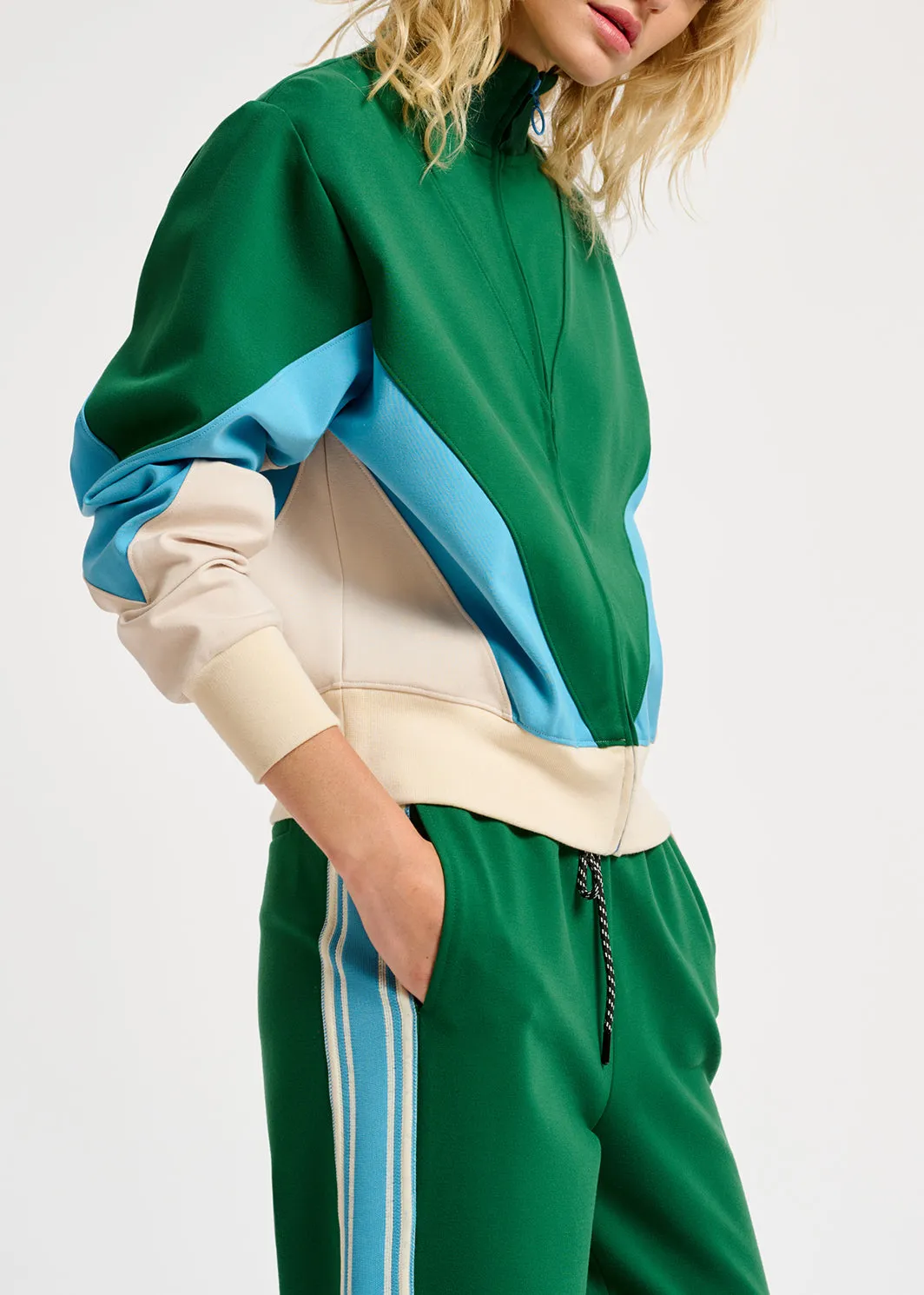Green, blue and off-white track jacket