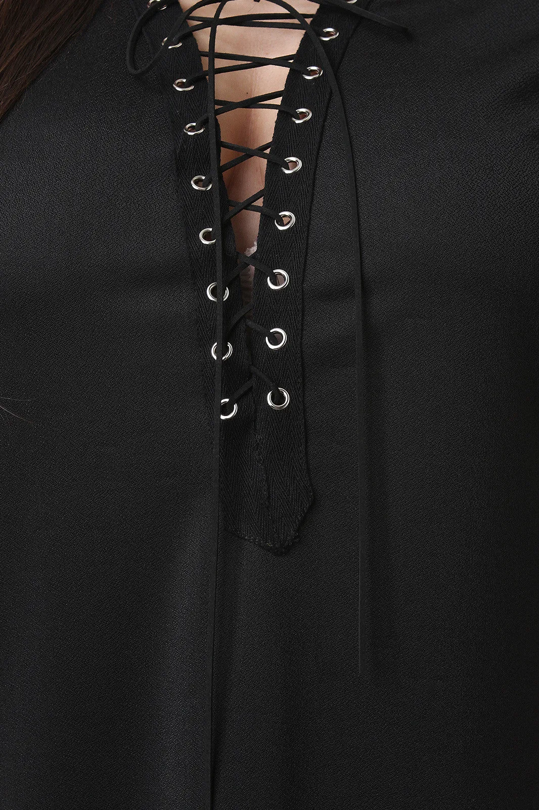 Grommet Lace-Up Short Sleeves Shift Dress