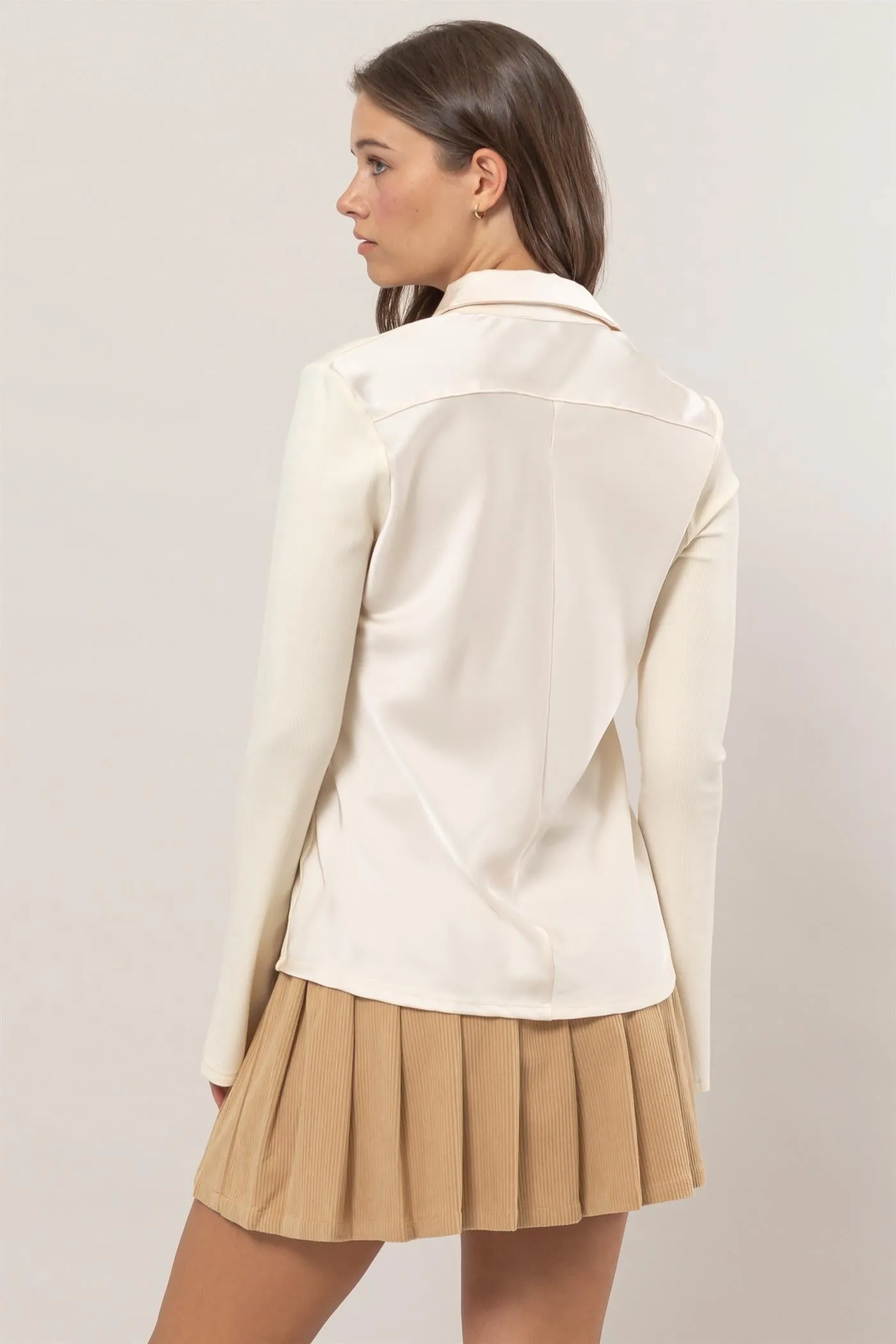 HF25C229-Rib Knit Shirt With Button Placket