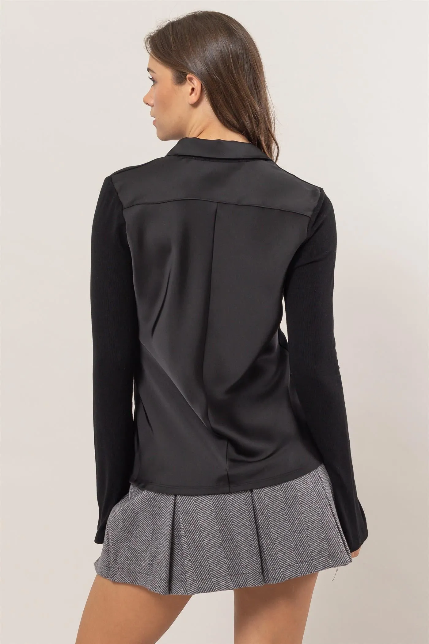 HF25C229-Rib Knit Shirt With Button Placket